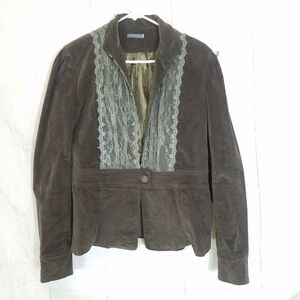 Liuxingyuansu velvet on button lace detail blazer jacket